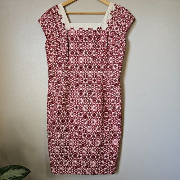 EUC BEAUTIFUL TALBOTS RED EMBROIDERED SHIFT DRESS SIZE 12 - Picture 1 of 15